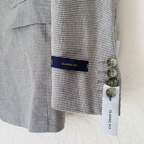 NWT Stafford Sport Coat Men 34R Gray Houndstooth Linen Cotton Blazer Jacket Work - Picture 6 of 13